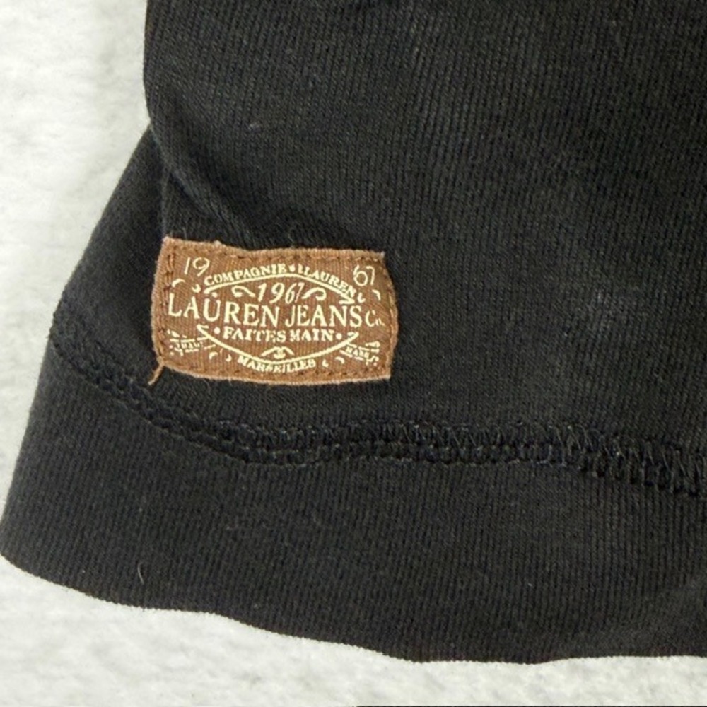 Lauren Jeans Co Ralph Lauren Black Cotton Top Suede Elbow Patch Zip Shoulder‎ L - Picture 5 of 10